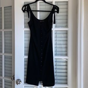 Black Cotton Midi Dress with Bow tie shoulder ties